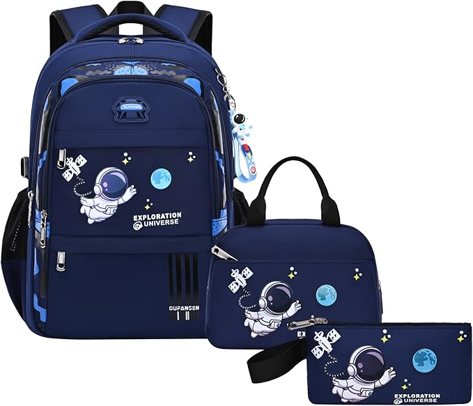 ZHANAO Backpack Set for Boys Astronaut Schoolbag with Lunch Box Pencil Case Set Bookbags for Kids Children Waterproof Lightweight Backpacks