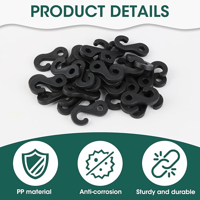 50 Pcs Bungee Cord Hook 4cm Camping Tent Hooks for Tents Canopies Elastic Cord End Buckles Hanging Lights DIY Accessories for Outdoor Use, Small Plastic Hooks for Stable Tent Setup