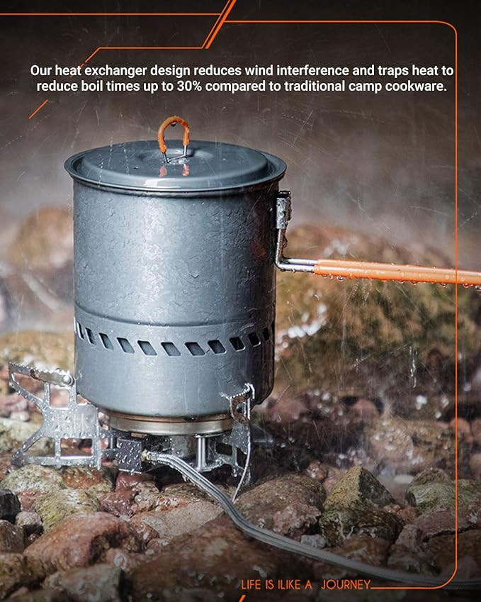 Bulin Camping Pot, 1.2L/1.5L High Efficiency Backpacking Pot Ultralight Camping Cooking Set Cookware Gear with Heat-Proof Handle & Heat Exchanger for Outdoor Picnic Hiking Travel