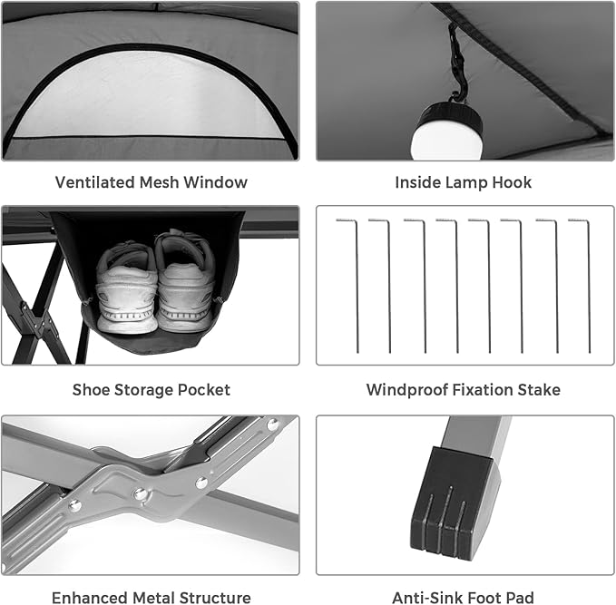 Tangkula 2-Person Tent Cot, 4-in-1 Folding Tent with Waterproof Rainfly, Self-Inflating Mattress & Roller Carrying Bag, Portable Off Ground Elevated Tent with Shoe Storage Pocket & Lamp Hook