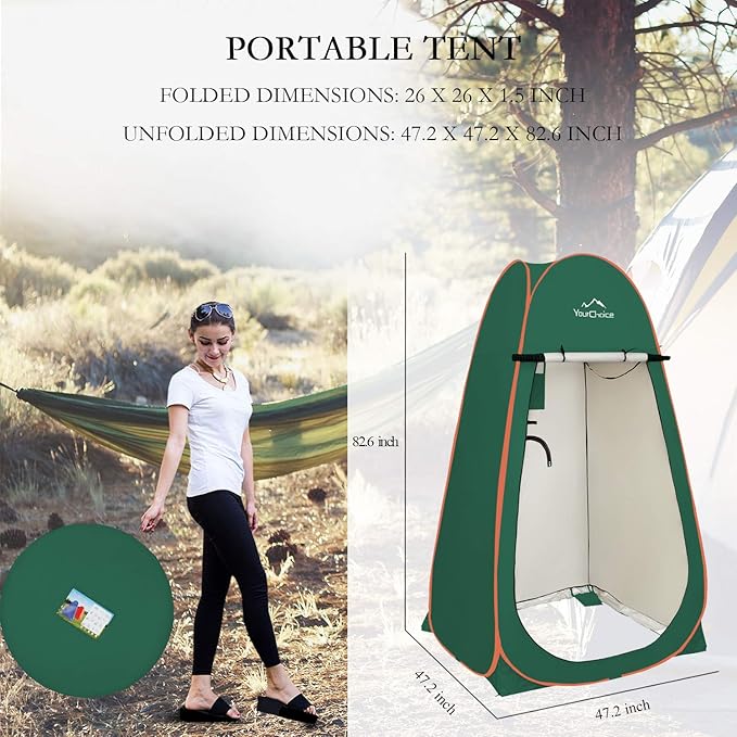 Your Choice 3.9x3.9x6.9FT Pop Up Privacy Tent, Large Portable Camping Changing Room with 2 Storage Pockets & 4 Sandbags, Outdoor Shower & Toilet Shelter for Beach, RV, Camping & Hiking