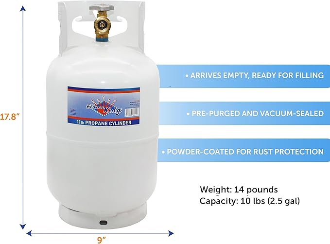 Flame King 10LB Steel Propane Tank Cylinder with Type 1 Overflow Protection Device Valve, Great for Camping, Fire Pits, Heaters, Grills, Overlanding, White