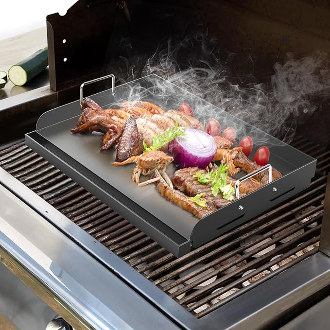 Griddle for Gas Grill, 17" x13” Universal Griddle Flat Top Plate with Removable Handles for Charcoal/Gas Stove, Nonstick Coating Cooking Griddle Plate Insert for Camping, Tailgating, Parties