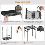 Folding Camping Table, 22" x 15" Picnic Table with 3 Adjustable Height Max 27.5", Matte Black Aluminum Folding Table with Handle for Party, Dining, Garden, Patio, Market (2-Fold Mesh Tabletop)