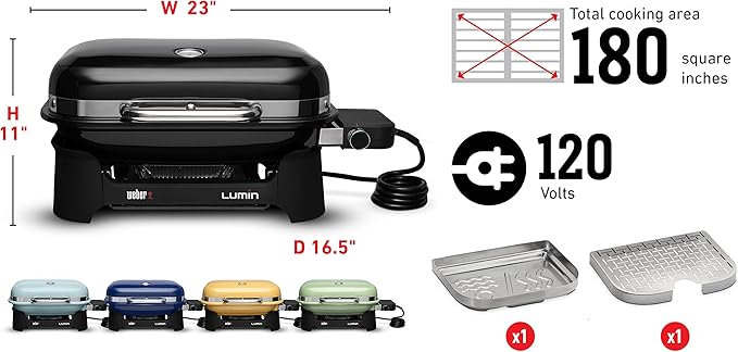 Weber Lumin Compact Outdoor Electric Barbecue Grill, Yellow - Great Small Spaces such as Patios, Balconies, and Decks, Portable and Convenient