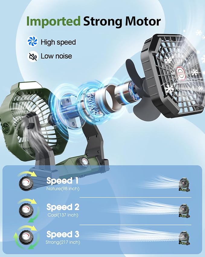 Rechargeable Solar Powered Fan,(30Hours Working) Solar Camping Fans & Led Lantern,8-inch Portable Fan with 7W Solar Panel, Battery Operated Powered Outdoor Tent Fans for Camping Essentials Accessories