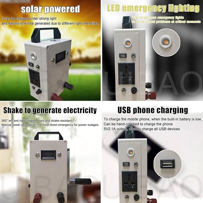 Hand-Cranked Generator, Portable Emergency Power Supply with USB, Solar Powered Manual Generator for Camping and Outdoor Use AC110V/220V