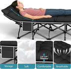 Folding Camping Cot for Adults - Heavy Duty Sleeping Cots with Carry Bag, Double Layer Oxford Portable Travel Camp Cots for Outdoor Camp Beach Home Office (Black Frame with Black Pad, 1PACK)