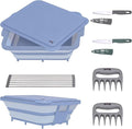 9-IN-1 Collapsible BBQ Prep Tub with Cutting Board, Portable Grill Prep Station with Side Brackets, Lids, Knives, Meat Claws and Drain Rack, Space-Saving for Kitchen, RV, Camping, Blue