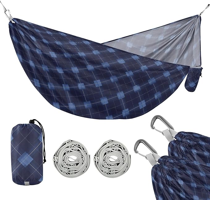 Dark Blue Checks Camping Hammock Indoor Hammock for Camping Travel Accessories