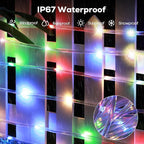 ICRGB Solar Rope Lights Outdoor, 66Ft 200LED 1800mAh Christmas String Lights with Remote, Type C, 19 Modes & Timer, IP67 Waterproof, Solar Light for Tree Patio Porch, Warm White to Multicolor