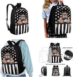 3 Pieces American Flag and Cool Dog Pattern School Bag Set for Boys, Students Book Bag with Large Capacity Lunch Box Pencil Case, Bags Set for Picnic Hiking Camping