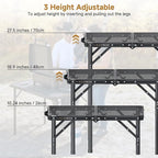 Folding Camping Table, 22" x 15" Picnic Table with 3 Adjustable Height Max 27.5", Matte Black Aluminum Folding Table with Handle for Party, Dining, Garden, Patio, Market (2-Fold Mesh Tabletop)