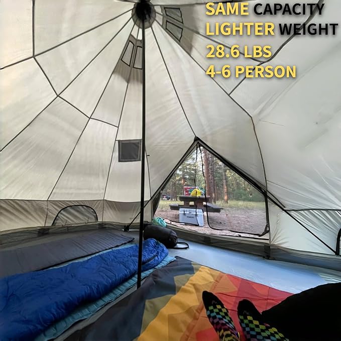 DANCHEL OUTDOOR B2 Portable Yurt with Stove Jack for Winter Camping, 4 Season Bell Tent Large Hot Tent 4/6 Person Family Camping Glamping Party 300D Oxford Khaki, 13ft/16.4ft
