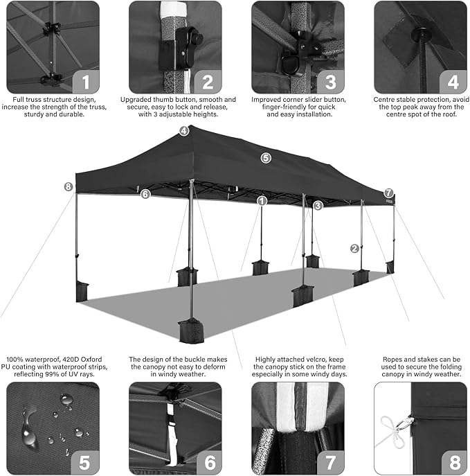 COBIZI 10x20 Commercial Heavy Duty Pop Up Canopy Party Tents for Parties with Sidewalls