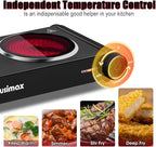 CUSIMAX Hot Plate for Cooking,1800w Double Infrared Burner,Portable Electric Stove with Adjustable Temperature Control,Ceramic Glass Hot Plate for Dorm Office Home Camp,Black Stainless Steel