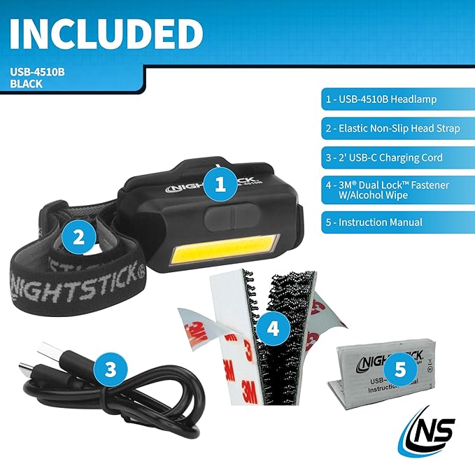 Nightstick USB-4510B Multi-Flood USB Headlamp w/Brim Clip & Black Strap - LiPo - Black