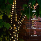ANJAYLIA 66FT 200 LED Solar Rope Lights Outdoor Waterproof, Solar Powered Rope String Light with 8 Mode & Timer Remote, for Outdoor, Patio, Garden, Camping, Holiday & Christmas Décor Warm White
