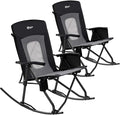 PORTAL Oversized Folding Rocking Camping Chair Portable Outdoor Rocker with High Back Hard Armrests Carry Bag, Supports 400 lbs