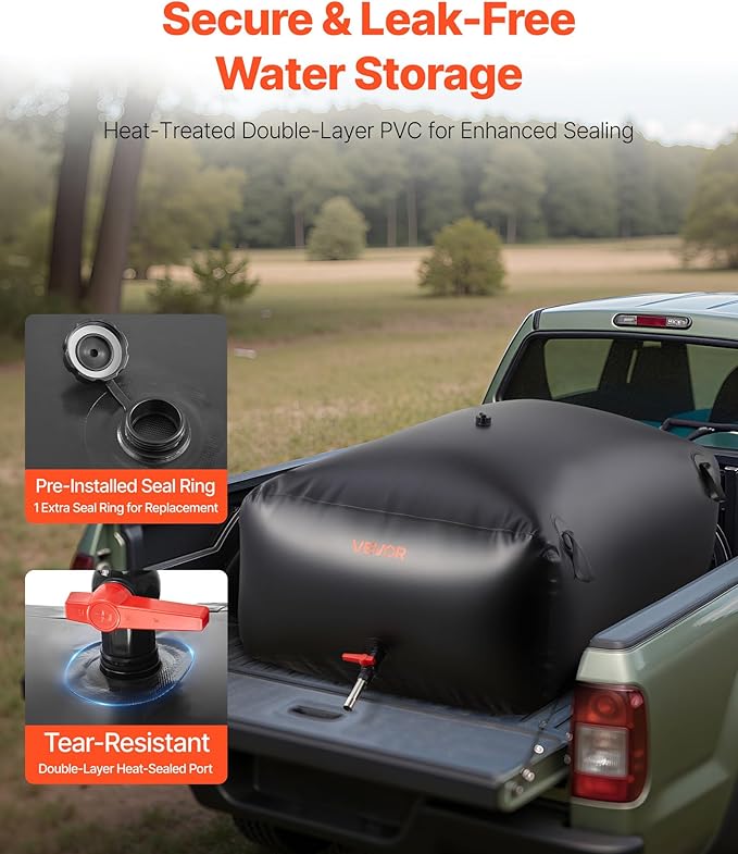 VEVOR Water Storage Bladder 142.7 Gallon Large Capacity Water Bag, Portable & Collapsible Soft Waters Container, Leakproof & Tear-Resistant PVC Emergency Waters Storage Tank for RV Truck & Outdoor Use