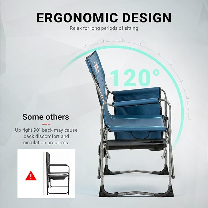 Overmont Oversized Lightweight Camping Chair - Portable Comfortable Heavy Duty Foldable Directors Chairs with Side Table & Cooler Bag for Outside Camp Beach Picnic Lawn and Fishing Supports 400lbs