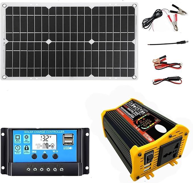 6000W Solar System Kit - 12V to 110V/220V Modified Sine Wave Inverter, 18W Dual USB Solar Panel, 30A Charge Controller for RV, Camping, Off-Grid, Outdoor Power Supply (Black)