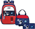 Backpack Set for Boys Astronaut Schoolbag with Lunch Box Pencil Case Set Bookbags for Kids Children Waterproof Lightweight Backpacks