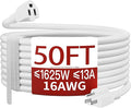 16/3 50 FT Outdoor Extension Cord Waterproof, Weatherproof & Flame Retardant White 3 Prong Power Cord Outside for Lawn & Garden, 13 Amps 1625 Watts 125 VAC 16AWG SJTW, ETL Listed