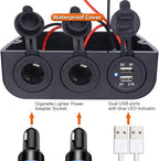 12-24 V Multifunctional 3 Hole Tent Type Car Modification Socket Dual Female Power Outlet Adapter Dual USB Charger Ports Combination Outlet Suitable for Portable Auto Electronic Devices ﻿