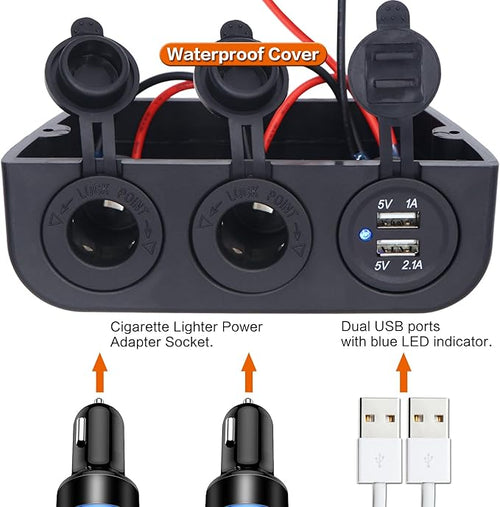 12-24 V Multifunctional 3 Hole Tent Type Car Modification Socket Dual Female Power Outlet Adapter Dual USB Charger Ports Combination Outlet Suitable for Portable Auto Electronic Devices ﻿