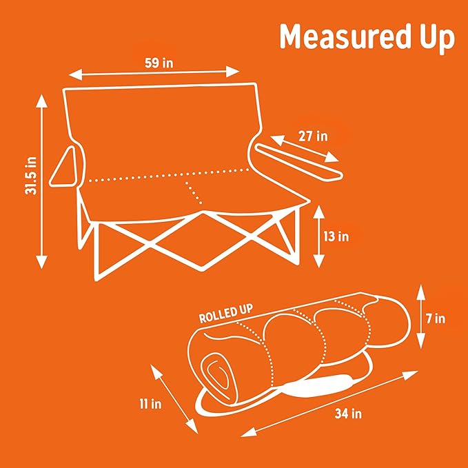 Kelty Low Loveseat Oversized 2-Person Heavy Duty Folding Camp Chair, Double Seat for Soccer Games, Tailgating, Beach Days (Low Height/Dill)