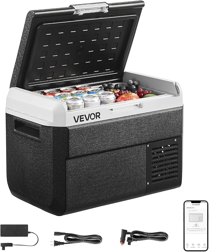VEVOR 12 Volt Car Refrigerator, 26.4QT/25L Car Fridge, Portable Electric Cooler with -4℉~68℉ Adjustable Temperature, 12/24V DC and 100-240V AC Compressor Freezer for Outdoor, Camping, Travel, RV