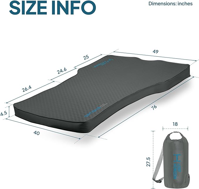 LOSTHORIZON Camping Air Mattress with Foam for Tesla, Self Inflating Sleeping Pad, 4.5" Thick, R-Value 13, Model 3