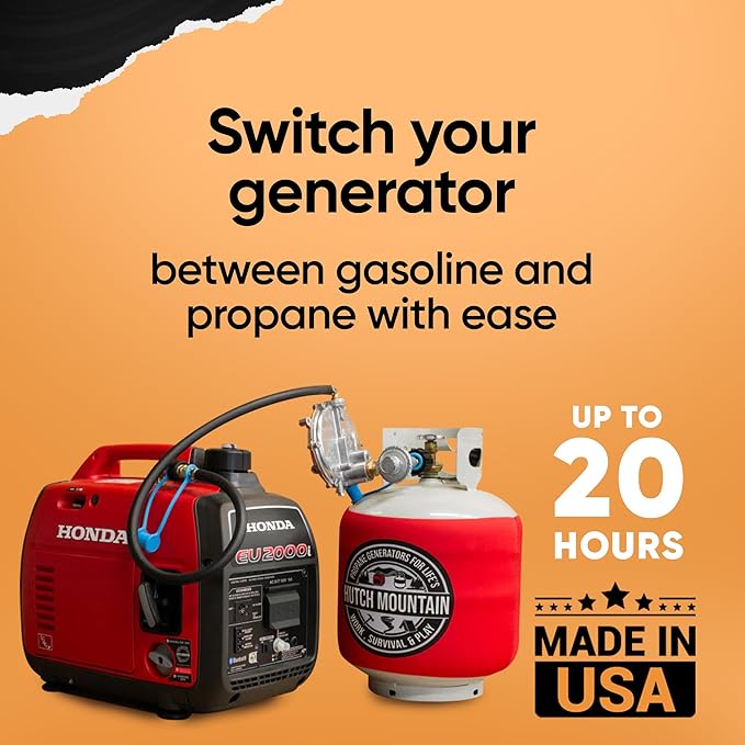 Hutch Mountain Generator Propane Conversion Kit Honda EU2000i - Tri-Fuel Conversion for Propane, Gasoline & Natural Gas - Portable Generator Backup Kit for Home Emergencies, Camping, and RVs