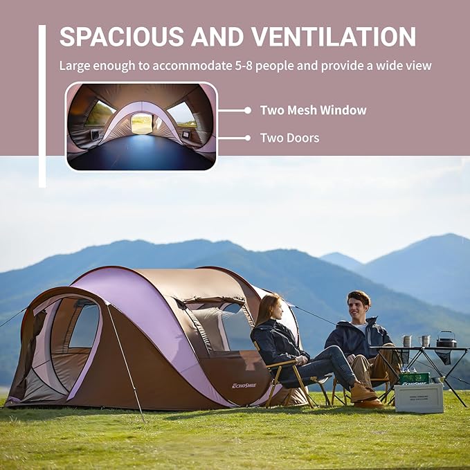EchoSmile Instant Pop Up Camping Tent, 2/4/6 Person, Easy Setup Tent, Water Resistant Dome, Portable with Carry Bag