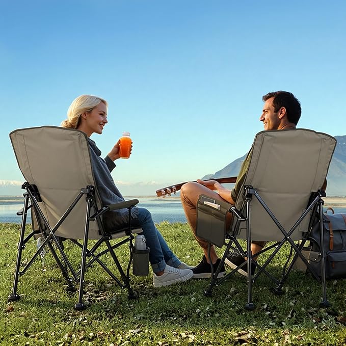 Overmont Camping Chair with Lumbar Support for Adults - Oversized with High Back Supports 450 LBS - Heavy Duty Folding Chair Portable for Outdoor Lawn Patio Balcony with Patent No.: US D1.028.543 S