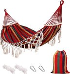 Double Hammock with Tree Straps 108x59in Heavy Duty 770 lbs Camping Hammock with Tassels Portable Colorful Canvas Hammocks with Carry Bag for Backyard Outdoor Beach Patio