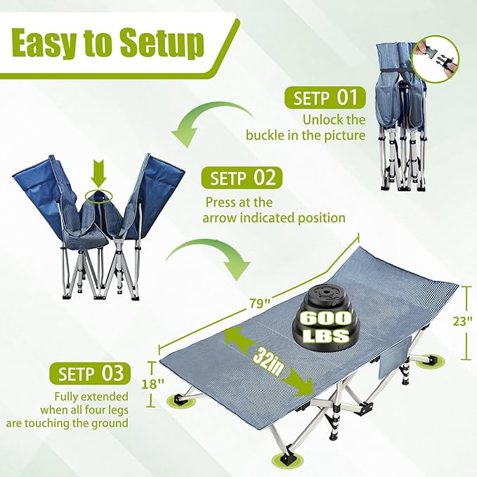 XXL Camping Cot Oversize Cots for Adults Extra Large Cots for Sleeping with Mattress Heavy Duty Camping Bed with Carry Bag Folding Cot for Hiking Camping Indoor Office Nap Vacation Easy to Set up