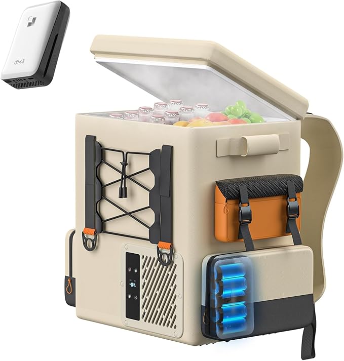 LiTHELi Frozen Pack 12V Car Refrigerator & Portable Electric Cooler, 20L/21QT with 1 U20 Batteries, -4~68℉ Travel Fridge Freezer for Camping, Road Trips, RV, Boat & Beach (Backpack Design)