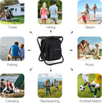 Portable Backpack Stool Cooler Chair for Adults, Folding Large 3 in 1 Multifunction Insulated Camping Seat Backpack Cooler Chair Heavy Duty 350lbs for Fishing Hunting, Black