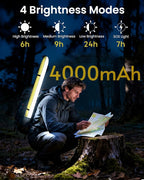 4000mAh Inflatable Solar Camping Lantern - 339 Lumens Ultra Bright 34” LED Light Tube & Power Bank, IP66 Waterproof USB-C Rechargeable Portable Tent Lamp for Hurricane, Power Outage, Survival Kits