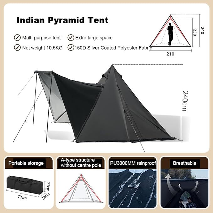 Tent for 3-4 Person, Oudoor Camping Hot Tent Indian Tent Waterproof Shelter Yurt Tents for Outdoor Family Hiking