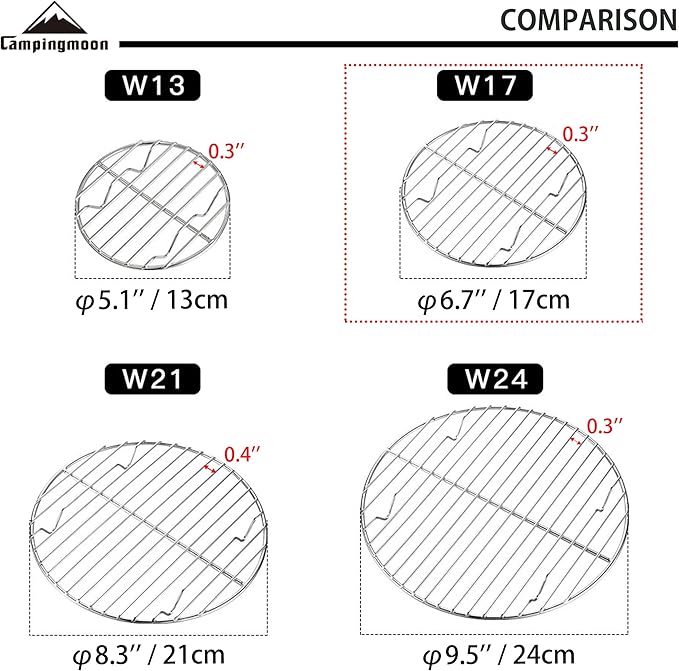 CAMPINGMOON Round Roasting Baking Steaming Cooling Rack Cooking Grid Grill Stainless Steel Fits for Dutch Oven (Diameter φ6.7inch, W17)