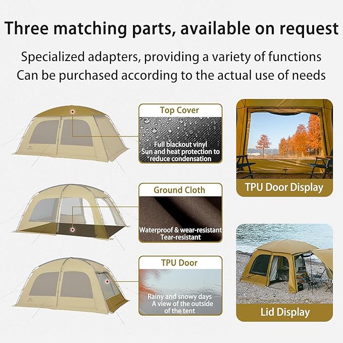 Naturehike Dune Hot Tent with Stove Jack, 117 sq ft 4 Seasons Camping Tent, 2-4 Person Waterproof Large Tent for Family, Car Camping, Picnic, Fishing, 6 Person
