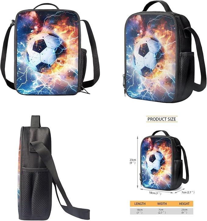 Soccer Backpack with Lunch Box Lightning Bookbag Fashion Lightweight Bookbag for Boys 8-12 with Lunch Box 4 Piece School Bag for Boys 10-12 Outdoor Camping Travel Daypack