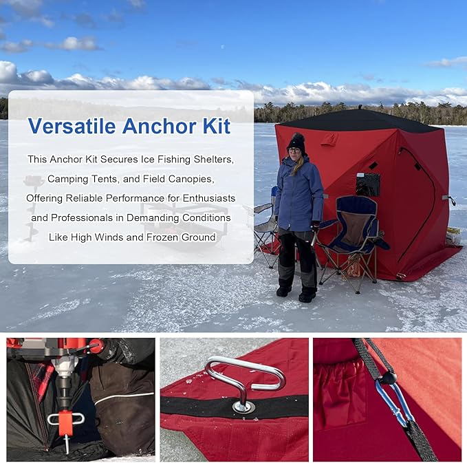 Deluxe Shelter Tie Down Kit 24260 Fit for Eskimo Ice Fishing Tent, Ice Shelter Anchors Accessories for Setting Up Shelter Shanty - Includes 2 Cam Straps & 2 Self-tapping Ice Anchors with Strong Grip