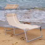 #WEJOY 4 in 1 Tanning Chair with Face Hole & Canopy & Side Table, 5 Positions Adjustable Folding Waterproof Facedown Chaise Lounge with Pillow Quick Dry for Beach Pool Outdoor Camping Patio (Khaki)