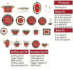 Elegant Dinner Plates,Classic Pottery Tableware,Ceramics Dinner Sets, 70 Pieces American Style Light Luxury Dinnerware Set | Plate/Bowl/Soup Pot - Coffee Set and Porcelain Combinat