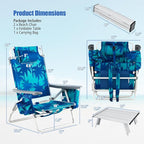 Tangkula Backpack Beach Chair with Table, 5-Position Lay Flat Beach Chairs with Cooler Bag, 2 Cup Holders, Towel Bar, Lightweight Low Folding Beach Chair with Backpack Straps