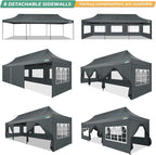 COBIZI Heavy Duty 10x30 Party Tent, Commercial 10x30 pop up Canopy for Parties Waterproof Gazebos with 8 Sidewalls, All Season Wind & Waterproof UPF50+,Stable Thickened Frame